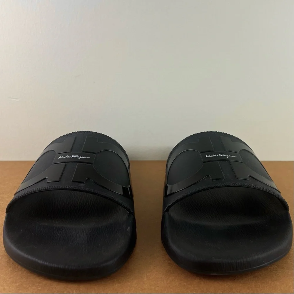 SALVATORE FERRAGAMO BLACK SLIDE SANDALS - Picture 11 of 13